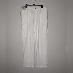 Roundtree & Yorke Caribbean White Linen Coastal Vacation Cargo Pants NWT 40 x 32